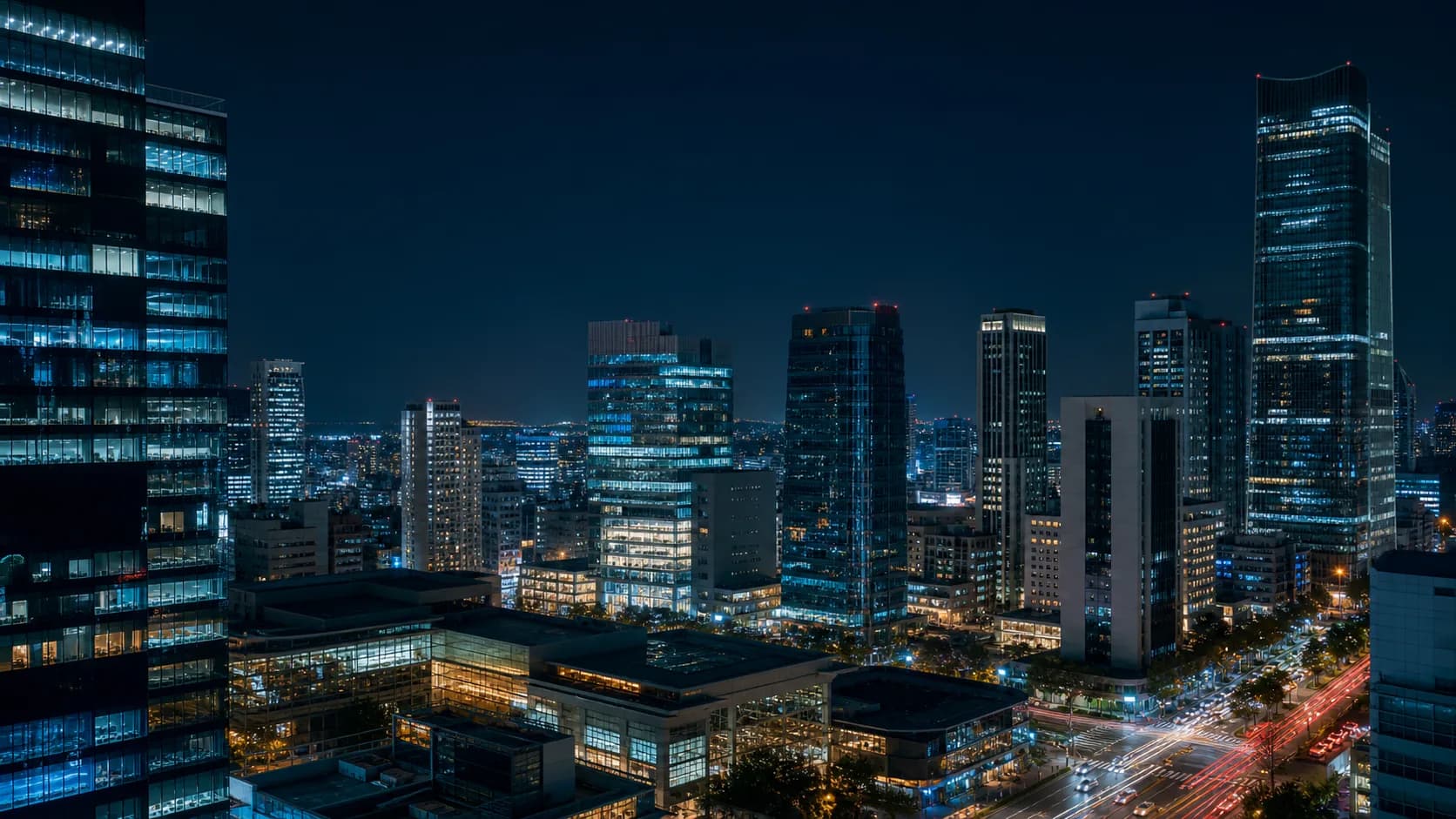 서울 강남의 야간 비즈니스 지구